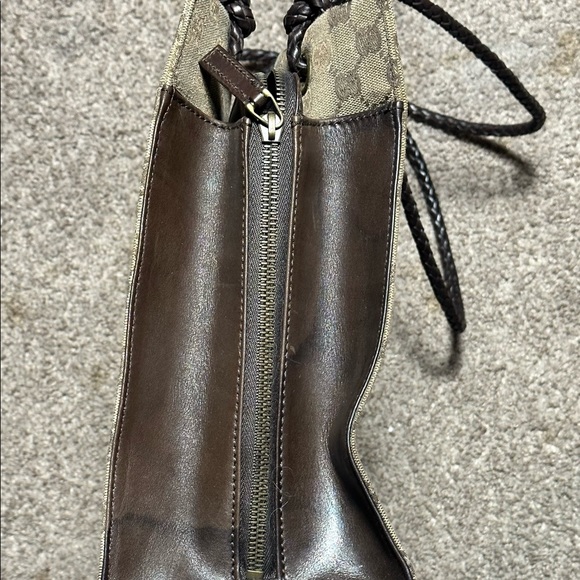 Gucci Tote GG Biege Tan Leather Brown Shoulder Bag Braided Handle - Picture 3 of 16